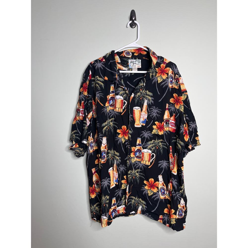 Vintage Big Dogs Black Beer Hawaiian Button Up size 3X